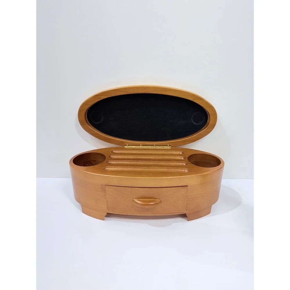 Levenger Ellipse, 4 Pen + 2 Ink Holder Oval Wooden Case, Vintage for Desk
